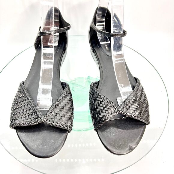 Bandolino Kendric 3 Flat Sandals Black Woven Ankle Strap Open Toe - Picture 3 of 10